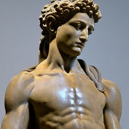 Image similar to A photo of Michelangelo's sculpture of David wearing headphones djing