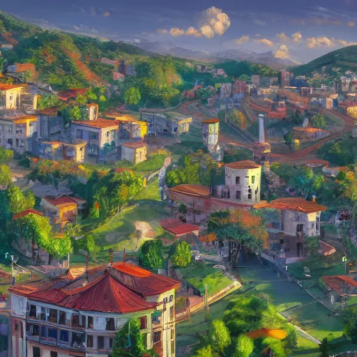 Prompt: city of Armenia Quindio, Artwork by Studio Gainax, official media, concept art, 8k, pixiv, high definition, wallpaper, hd, digital artwork