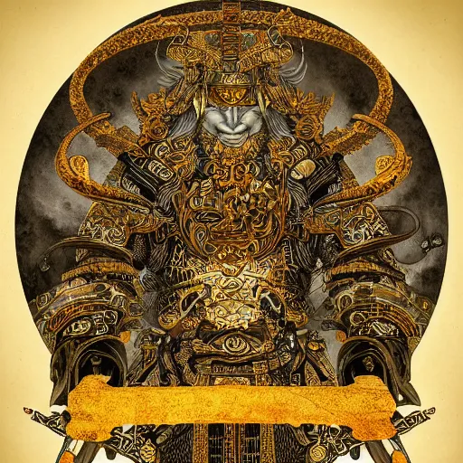 Image similar to yurunu, he rules over wisdom and knowledge. his symbol is a scroll. highly detailed and intricate 8 k concept fantasy art illustration