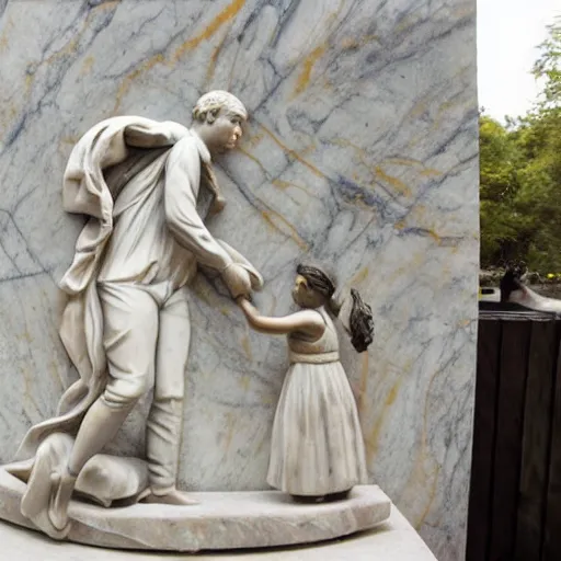 Image similar to Sculpture in marble of a father guiding his daughter