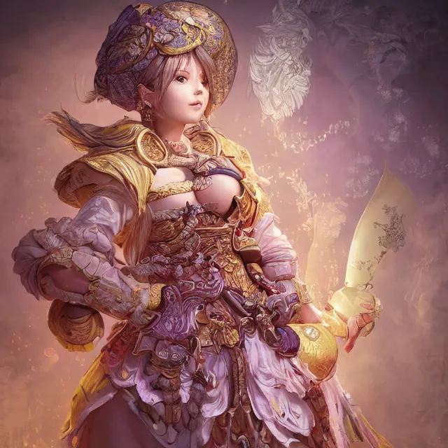 Image similar to studio portrait of neutral good colorful female cleric bard healer as absurdly beautiful, gorgeous, elegant, young gravure idol, an ultrafine hyperdetailed illustration by kim jung gi, irakli nadar, intricate linework, sharp focus, bright colors, octopath traveler, final fantasy, unreal engine 5 highly rendered, global illumination, radiant light, detailed and intricate environment