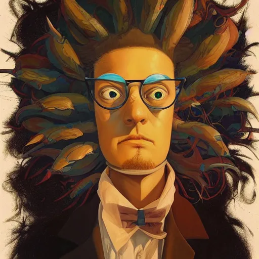 Image similar to successful mohawk projector portrait by gaston bussierre and charles vess and james jean and erik jones and rhads, inspired by rick and morty, epic, funny, huge scale, beautiful fine face features, intricate high details, sharp, ultradetailed