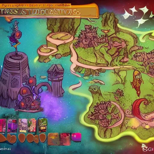 Prompt: sneak peek into the studio's upcoming adventure rpg shows a colorful mix of fantasy and mundane.