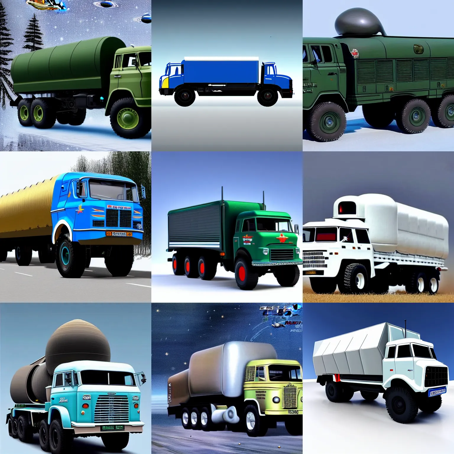 Prompt: russian truck zil - 1 3 0 looks like a spaceship and fly in space in orbit of the planet earth, hyper detailed, hight detailed, futuristic, ultra realistic, no blur, 8 k