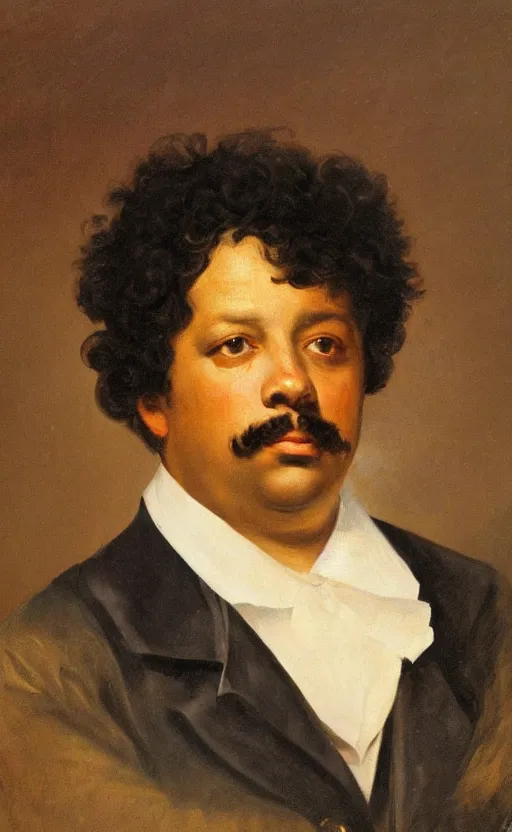 Image similar to Portrait of Alexandre Dumas, oil on canvas, highly detailed, by Delacroix, 8k