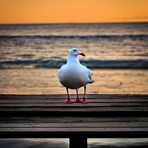 Image similar to a photo still of steven seagull at the pier next to the ocean