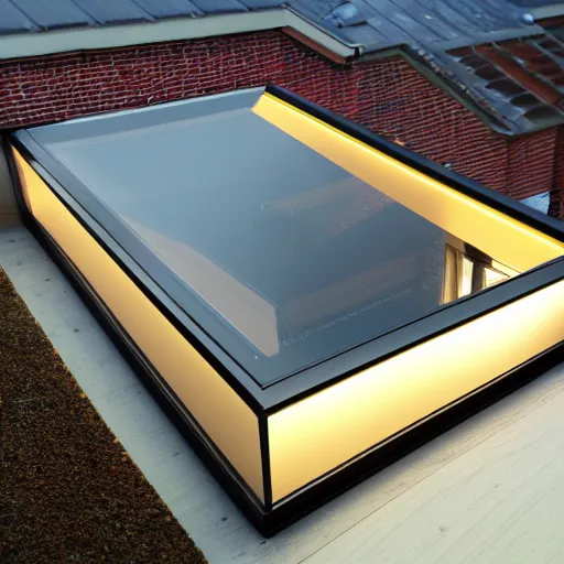 Prompt: roof skylight with led strip light surround, realistic, photography, home and garden, houzz, highly detailed, 8k,