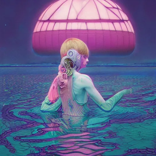 Image similar to beautiful creature coming out of a dark lagoon:: by Martine Johanna and Simon Stålenhag and Chie Yoshii :: dynamic, particulate, pastel colors, intricate, elegant, highly detailed, centered, artstation, smooth, sharp focus, octane render, 3d