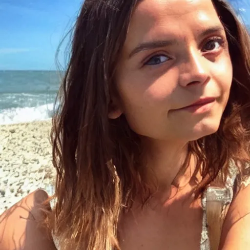 Prompt: A realistic photo of Francesca Michielin in the beach