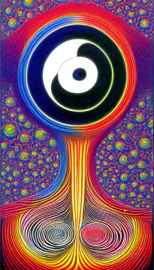 Image similar to Abstract representation of ying Yang concept, by Alex Grey ,