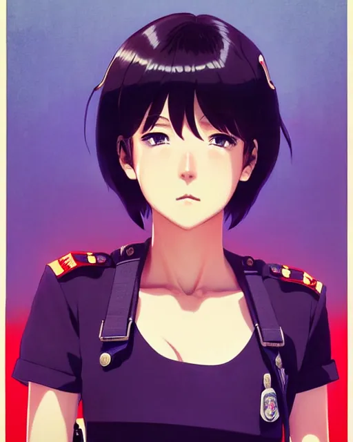 Image similar to police officer | very very anime!!!, fine - face, audrey plaza, realistic shaded perfect face, fine details. anime. realistic shaded lighting poster by ilya kuvshinov katsuhiro otomo ghost - in - the - shell, magali villeneuve, artgerm, jeremy lipkin and michael garmash and rob rey