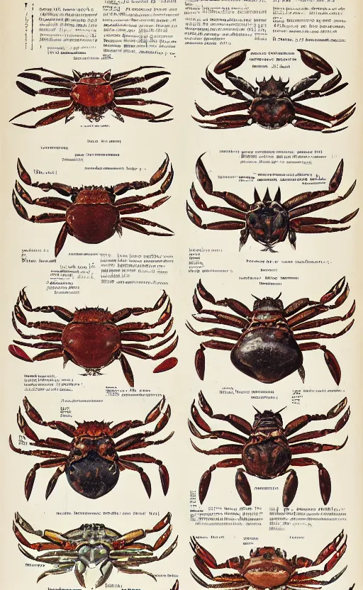 Prompt: a page of crab anatomy atlas, 1 9 0 0 s, highly detailed