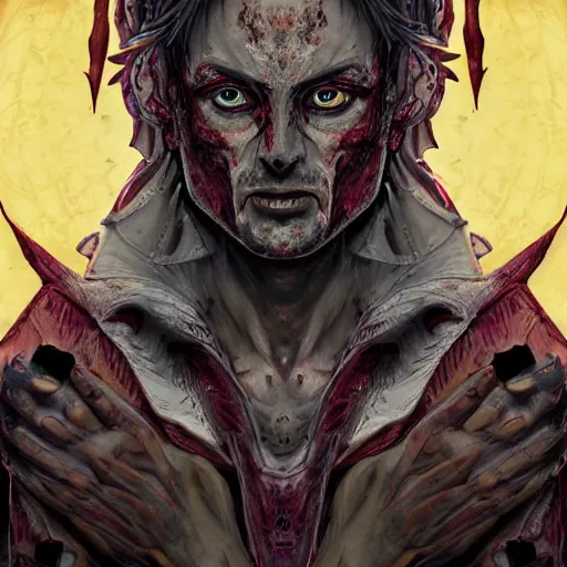 Image similar to 4K headshot portrait of godlike Warlock of Nazareth with defined arms and open hands and bloody clothes with giant mandala wings , intricate face , flawless anime cel animation by Kentaro Miura, psychedelic , highly detailed upper body , professionally post-processed , beautiful, scary, symmetry accurate features, epic, octane rendered, anime masterpiece, accurate by Craig Mullins, ilya kuvshinov, krenz cushart, epic , artgerm trending on artstation by Edward Hopper and Dan Mumford and WLOP and Rutkovsky, beksinski carl spitzweg moebius and tuomas kocar, intricate artwork by caravaggio, Unreal Engine 5, Lumen, Nanite