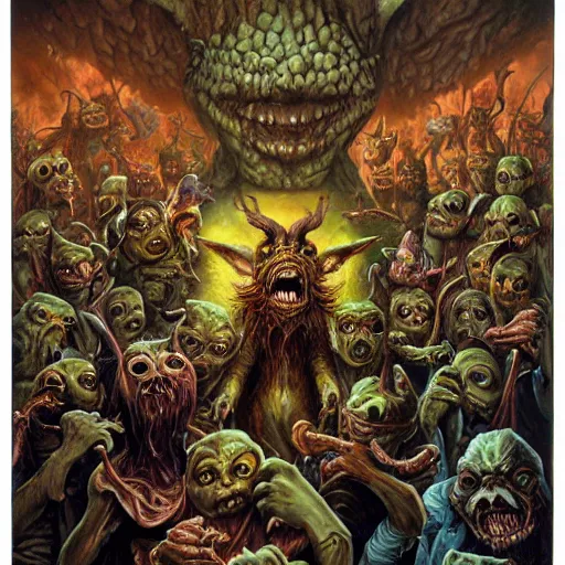 Image similar to goblins, ghouls, and gremlins. art by tomasz alen kopera and glenn fabry.