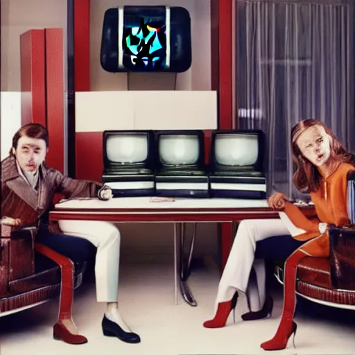 Prompt: a cool ad campaign for gucci leather bound computers : this is the most advanced home computer in the world. cool people everywhere are enjoying the gucci keybotti 1 9 8 1 hq photoshoot