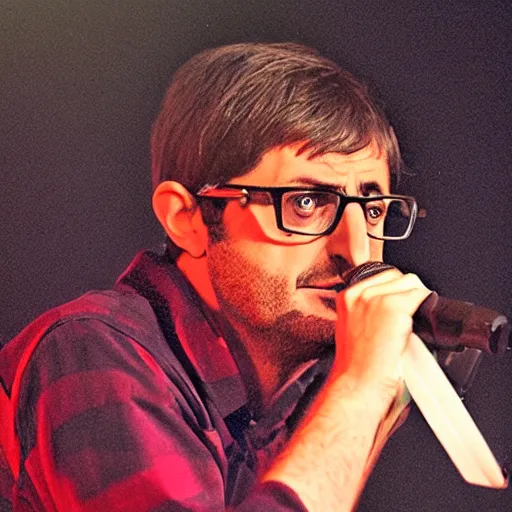 Image similar to Louis Theroux in concert, rapping