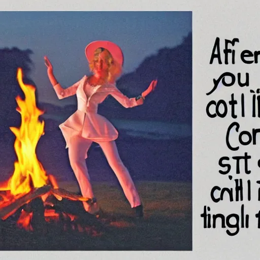 Image similar to anything you can't control, just let go, dancing by the fire at night