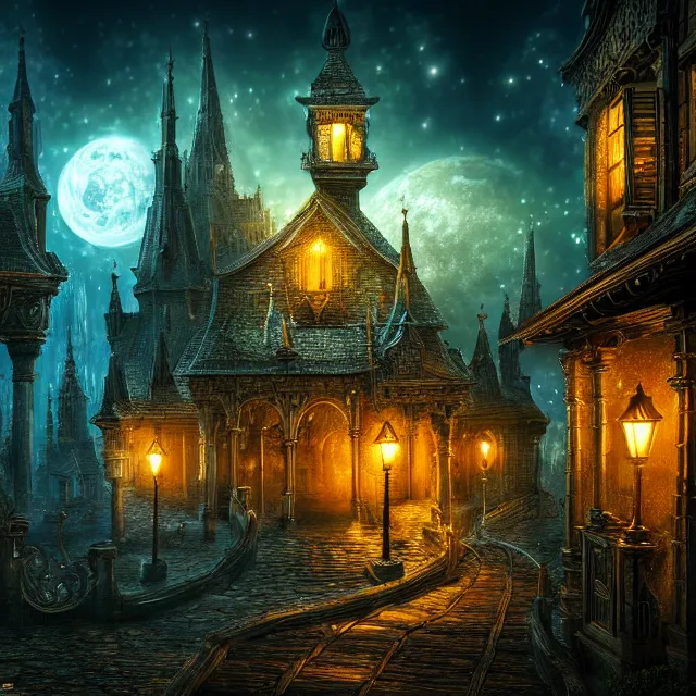 Prompt: night, fantasy, highly detailed, 4 k, hdr, smooth, sharp focus, high resolution, award - winning photo, photorealistic