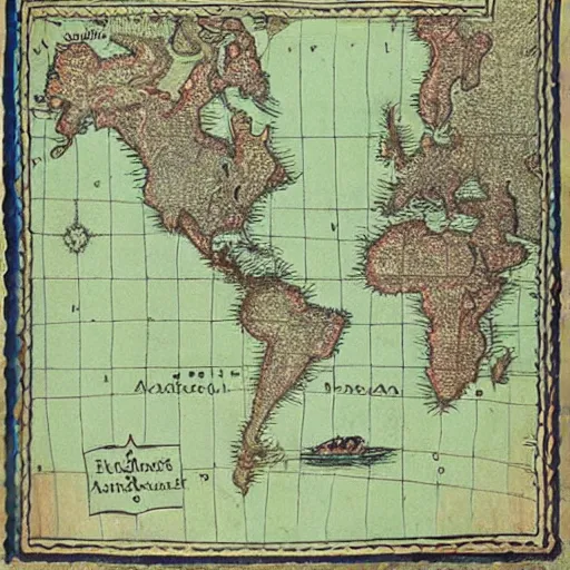 Image similar to the map that shows the way to paradise, ancient lost cartography, illustrated borders and margines