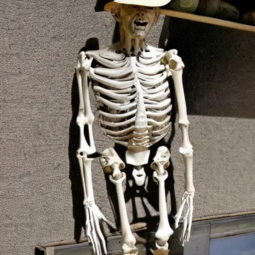 Prompt: sculpture of indiana jones made of bones