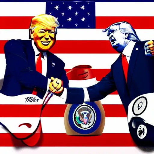 Image similar to Painting of Joe Biden and Donald Trump in a boxing match, realistic