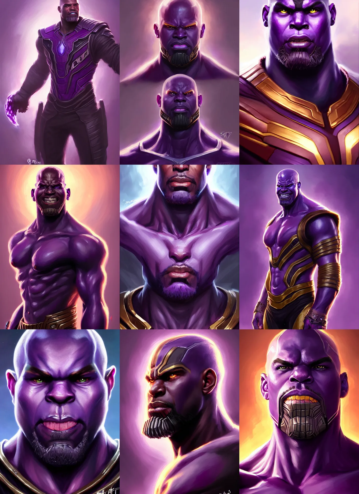 Prompt: a fantasy style portrait painting a character if sam wilson falcon and thanos had a son purple skin, powerful chin, thanos style traits, painting, unreal 5, daz., rpg, portrait, extremely detailed, artgerm greg rutkowski _ greg
