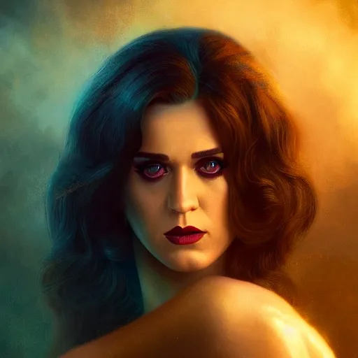 Prompt: majestic gracious regal katy perry brunette vampire portrait, atmospheric lighting, painted, menacing, intricate, volumetric lighting, beautiful, rich deep colours masterpiece, golden hour, sharp focus, ultra detailed, by leesha hannigan, ross tran, thierry doizon, kai carpenter, ignacio fernandez rios