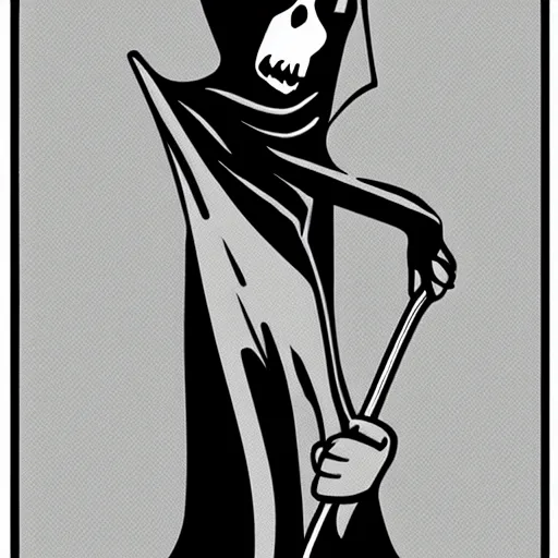 Prompt: cartoon drawing of a grim reaper