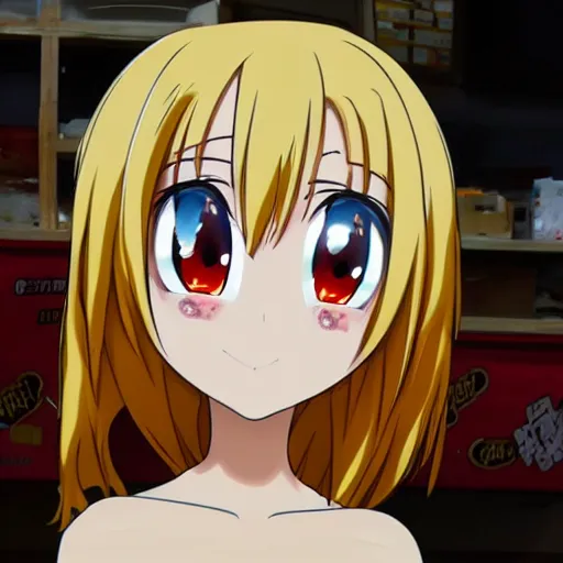 Prompt: anime girl made out of cheese with very big eyes