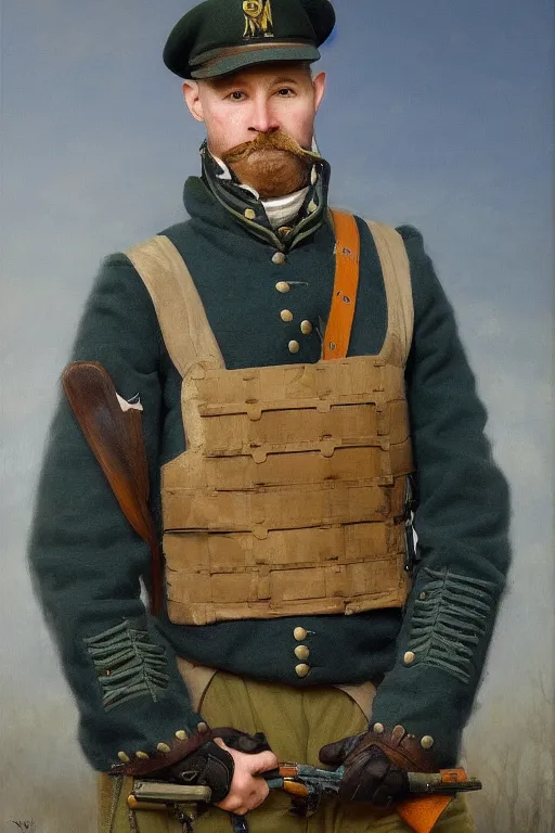 Image similar to portrait minnesota timberwolves military, full battle ready, 1 8 8 9, in full military garb, midnight blue, aurora green, lake blue, moonlight grey, oil on canvas by william sidney mount, trending on artstation