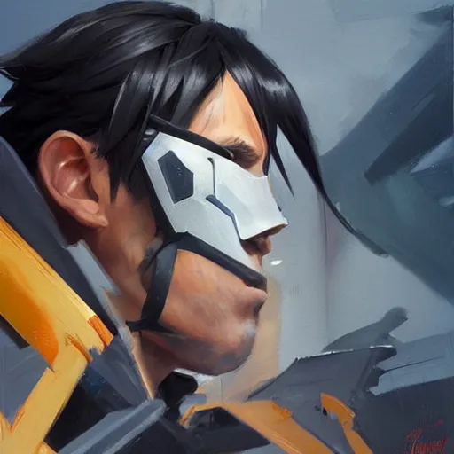 Image similar to greg manchess portrait painting of kirito as overwatch character, medium shot, asymmetrical, profile picture, organic painting, sunny day, matte painting, bold shapes, hard edges, street art, trending on artstation, by huang guangjian and gil elvgren and sachin teng