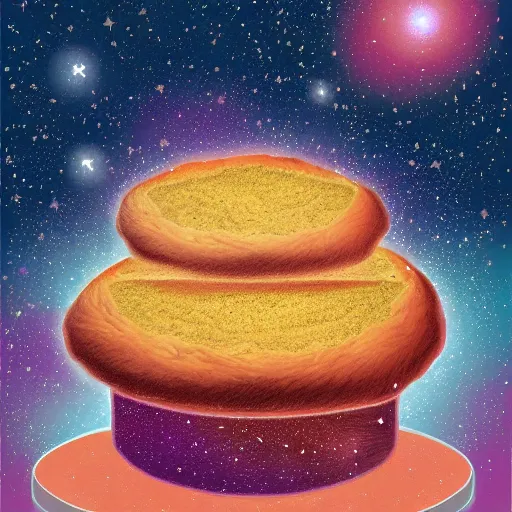 Image similar to the universe backed in a cake in an oven, digital art