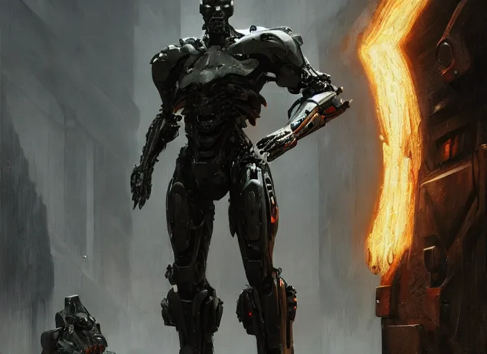 Image similar to willem dafoe as victor stone, full body concept, cyborg, borg, strogg, face of a man, terminator, flesh, quake strogg, doom demon, wolfenstein, monstrous, symmetry, symmetrical, concept art by ruan jia and greg rutkowski