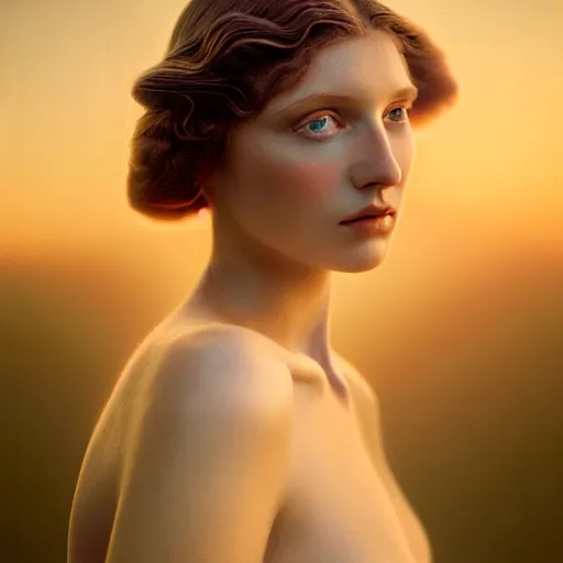 Image similar to photographic portrait of a stunningly beautiful renaissance art nouveau art deco female in soft dreamy light at sunset, contemporary fashion shoot, by edward robert hughes, annie leibovitz and steve mccurry, david lazar, jimmy nelsson, breathtaking, 8 k resolution, extremely detailed, beautiful, establishing shot, artistic, hyperrealistic, beautiful face, octane render