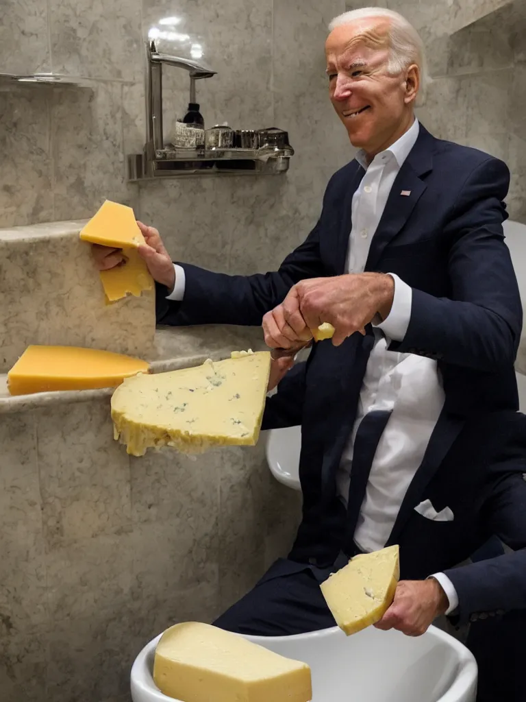 Prompt: Joe Biden eating cheese in a bathtub