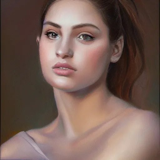 Prompt: A portrait of the most beautiful girl in the world, oil painting, majestic, detailed, high resolution