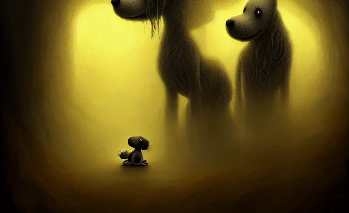 Prompt: epic professional digital art of hungry eyes snoopy, golden moody atmospheric lighting, intricate, painted, foreboding, detailed, by leesha hannigan, ayne haag, reyna rochin, ignacio fernandez rios, mark ryden, iris van herpen, artstation, cgsociety, epic, stunning, gorgeous, much wow, cinematic, masterpiece.