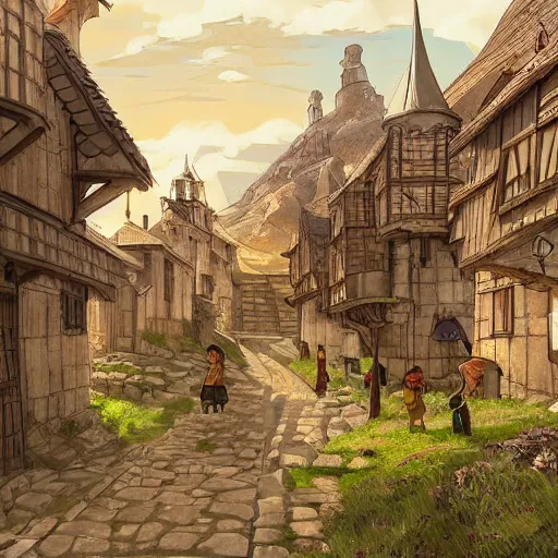 Prompt: A medieval town, by Makoto Shinkai