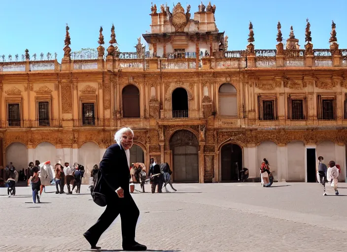 Image similar to jep gambardella strolling through the city of seville