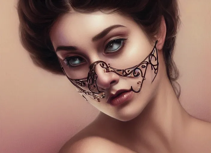 Image similar to masked, perfectly-centered-Portrait of the most beautiful woman on the planet , intricate, highly detailed, artstation, concept art, concept render, octane, redshift, renderman, CGI, vray, smooth, sharp focus, illustration,award-winning, Unreal Engine 5, 8K, art by artgerm and greg rutkowski and alphonse mucha