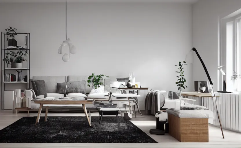 Image similar to modern scandinavian living room, bright, light wood, clean, cozy, 3 d render