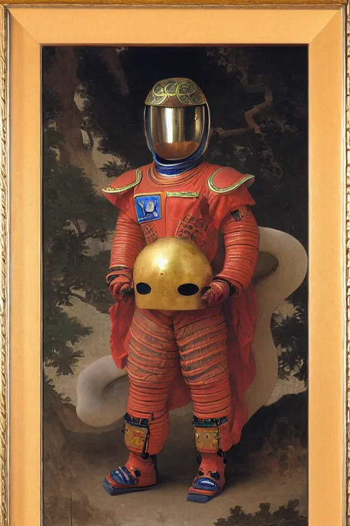 Prompt: portrait of a chinese dragon astronaut in chinese armor and helmet, by bouguereau