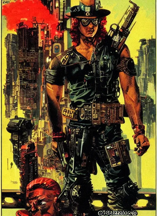 Image similar to cyberpunk mercenary. portrait by clyde caldwell and will eisner and gil elvgren