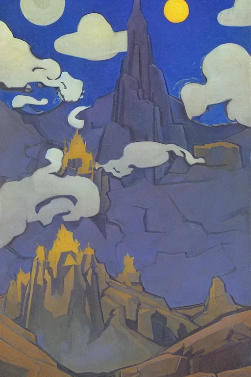 Image similar to thor, marvel, artwork by nicholas roerich,