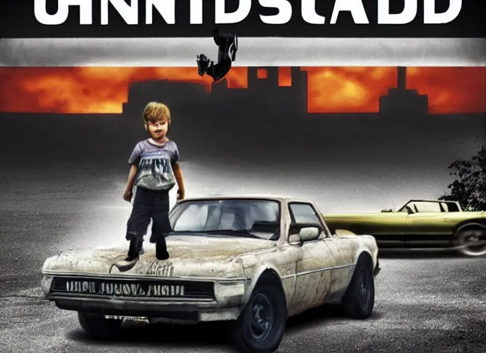 Prompt: hunted car chasing a child, movie poster