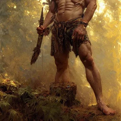 Image similar to god of the forest, 30 years old, playful, male, muscular, detailed face, thighs!!!! gorgeous, amazing, muscular, intricate, highly detailed, painting by Gaston Bussiere, Craig Mullins