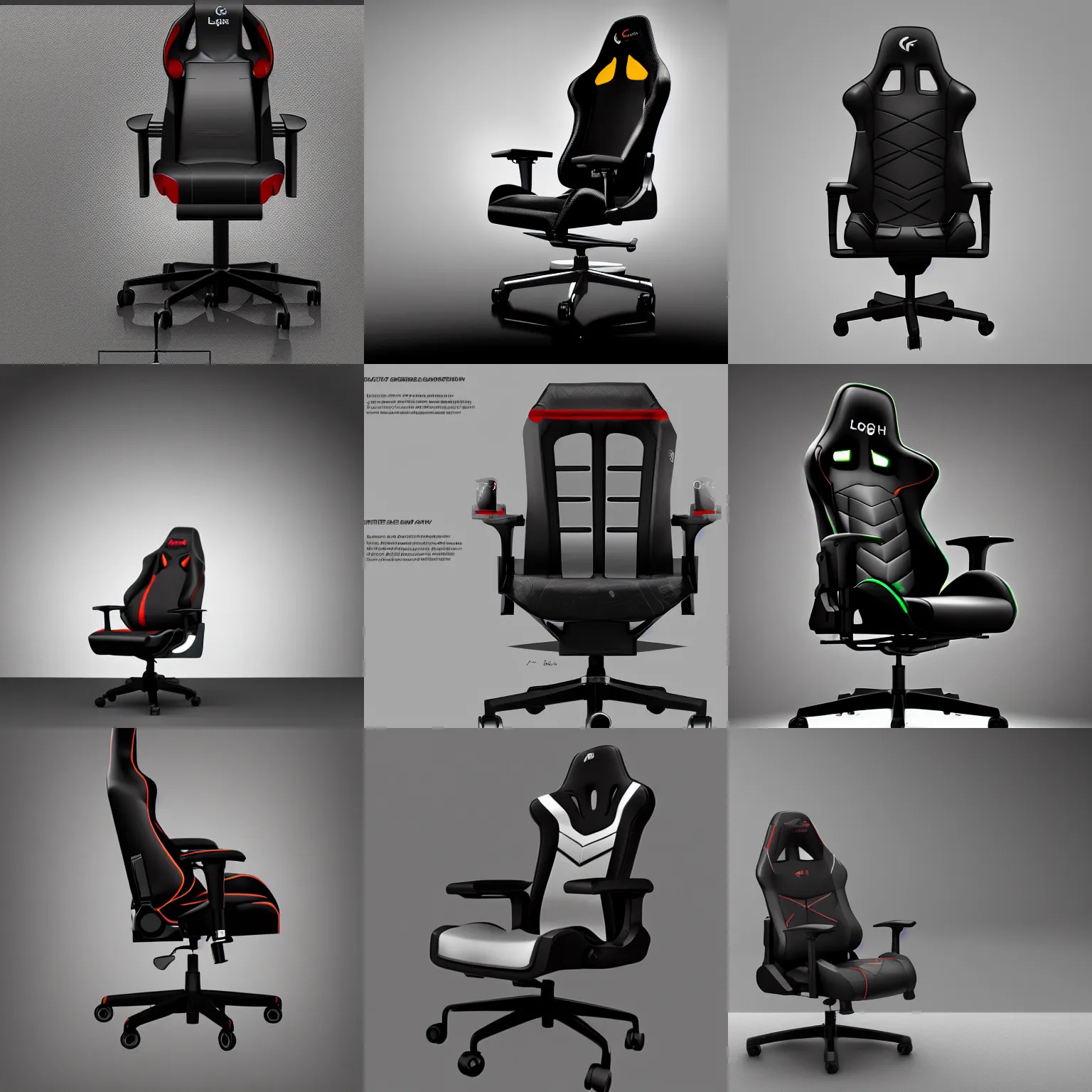 Prompt: logitech gaming chair, hd, concept art, black background,