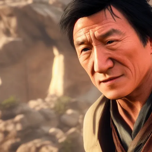 Prompt: Film still of Jackie Chan, from Red Dead Redemption 2 (2018 video game)