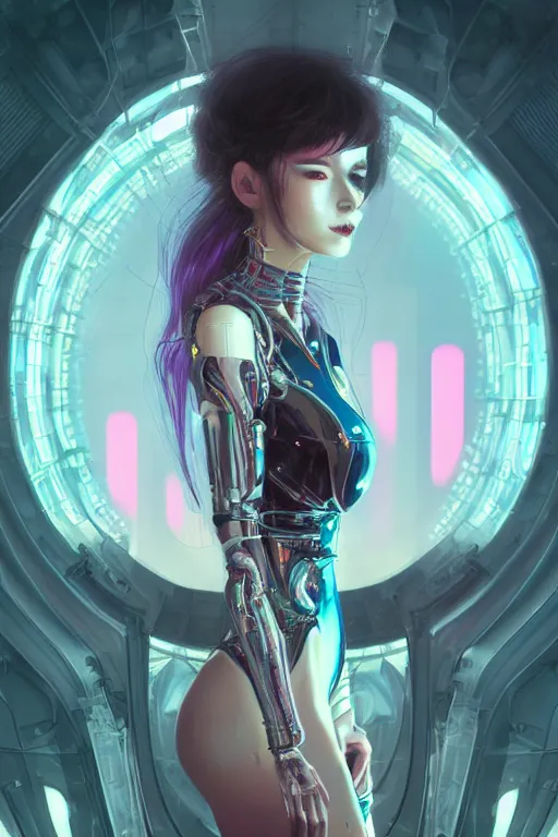 Image similar to portrait futuristic Devil Girl, in future cyberpunk tokyo rooftop , ssci-fi, fantasy, intricate, very very beautiful, elegant, human anatomy, neon light, highly detailed, digital painting, artstation, concept art, smooth, sharp focus, illustration, art by tian zi and WLOP and alphonse mucha