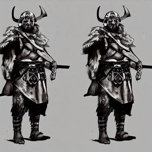 Image similar to rottweiler dressed as a Viking Warrior, drawing, concept art